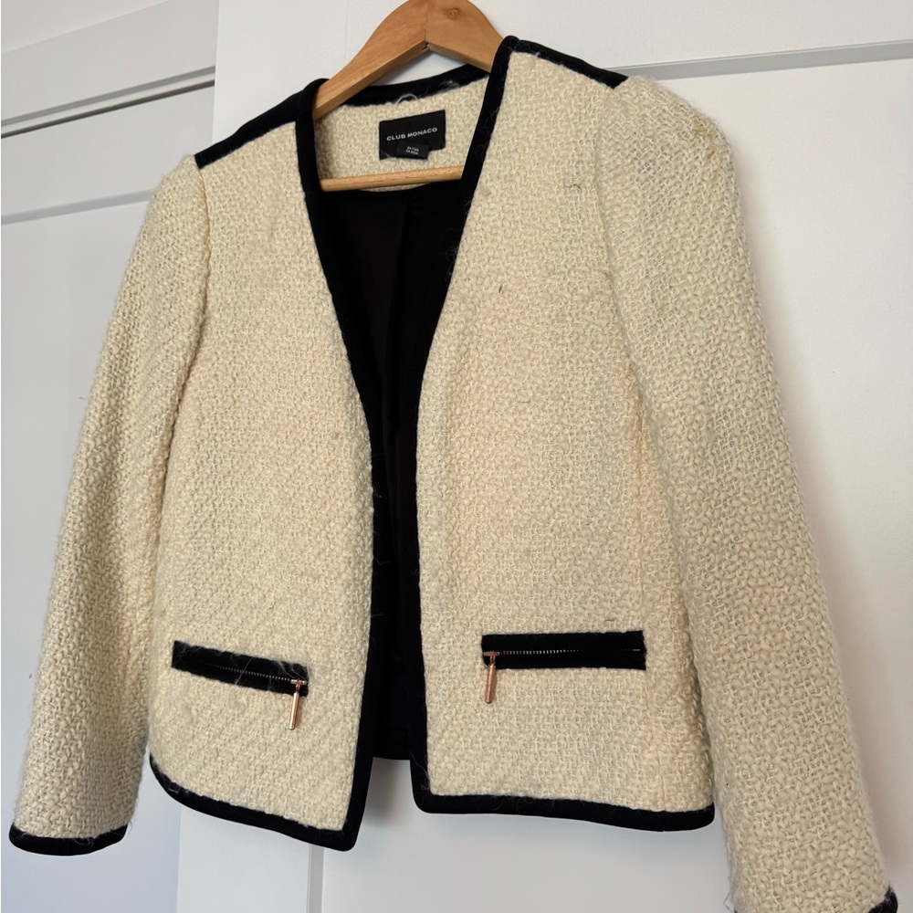 Club Monaco Cream wool tweed blazer